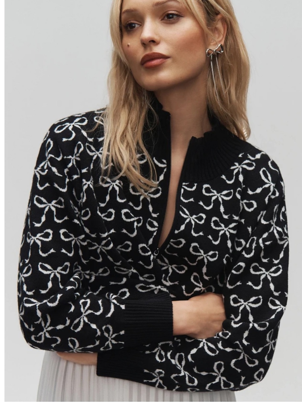 Maeve Anthropologie Montana Mock Neck Bow Printed Sweater